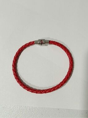 FIFA BOFA Red Braided Leather Bracelet with Silver Magnetic Clasp - Small